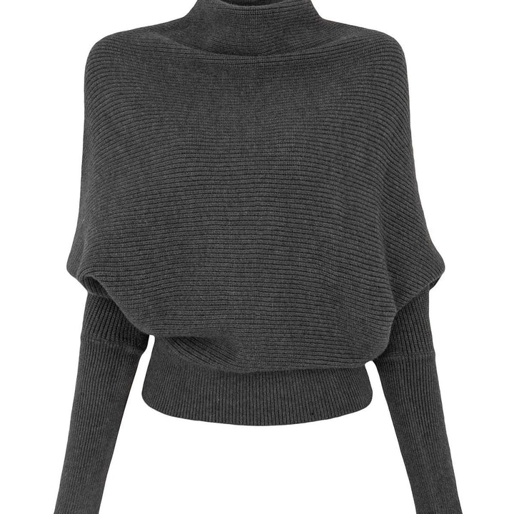 Women's knit sweater with turtleneck and bat sleeves