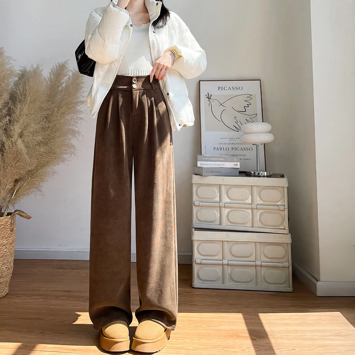 Women's corduroy pants, wide cut, straight fit