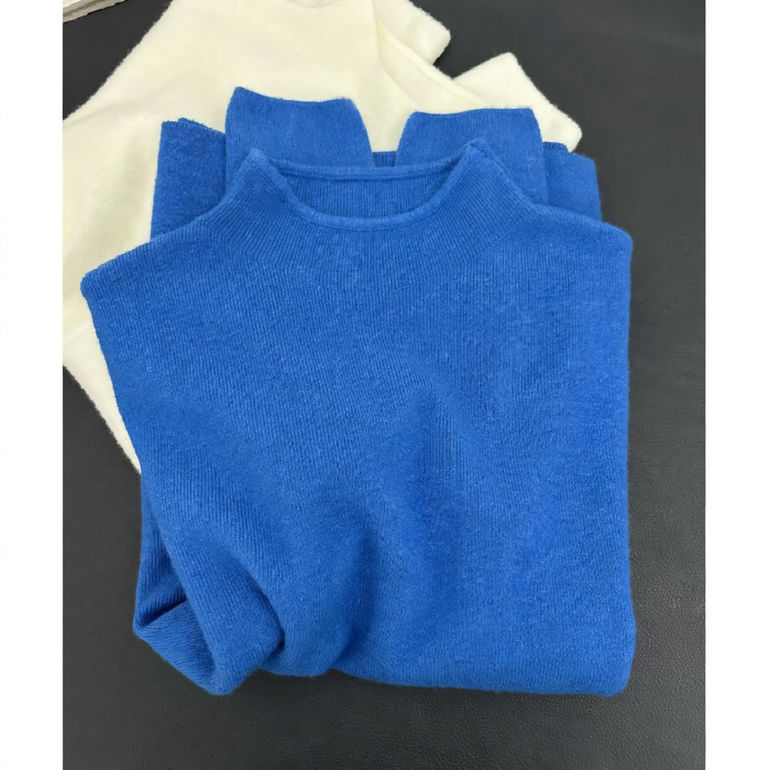 Women's knit sweater with stand-up collar, solid color