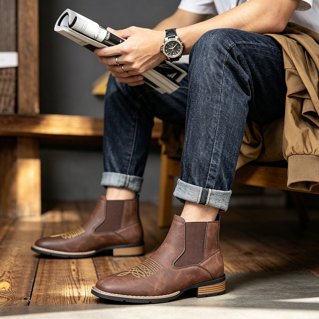 Men's Chelsea Boots, square toe, faux leather, slip-resistant