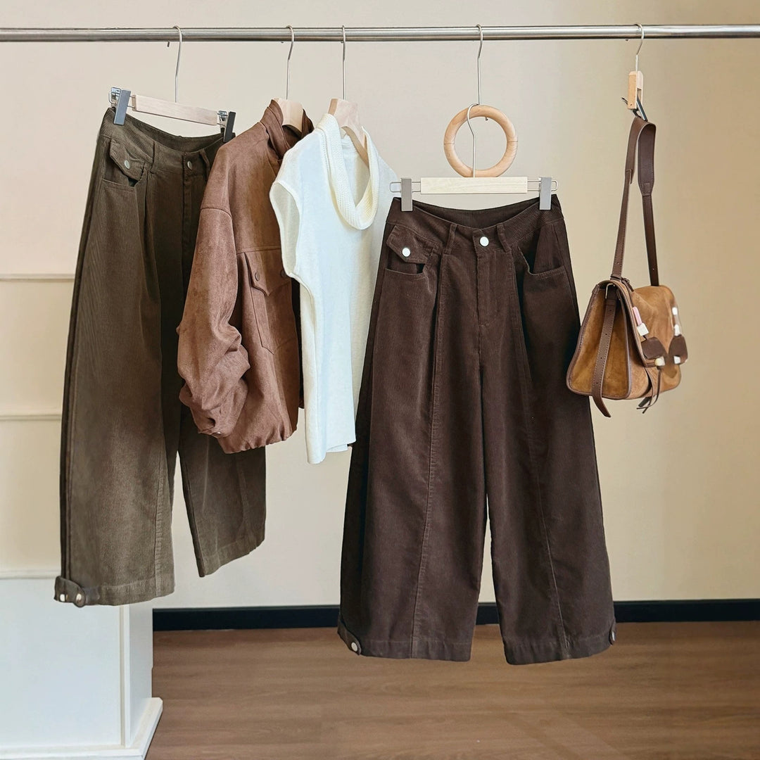 Women's corduroy pants, 7/8 length, wide leg