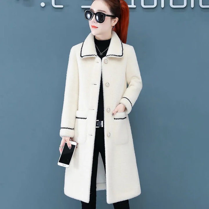 Long lamb fleece coat, windproof, loose fit