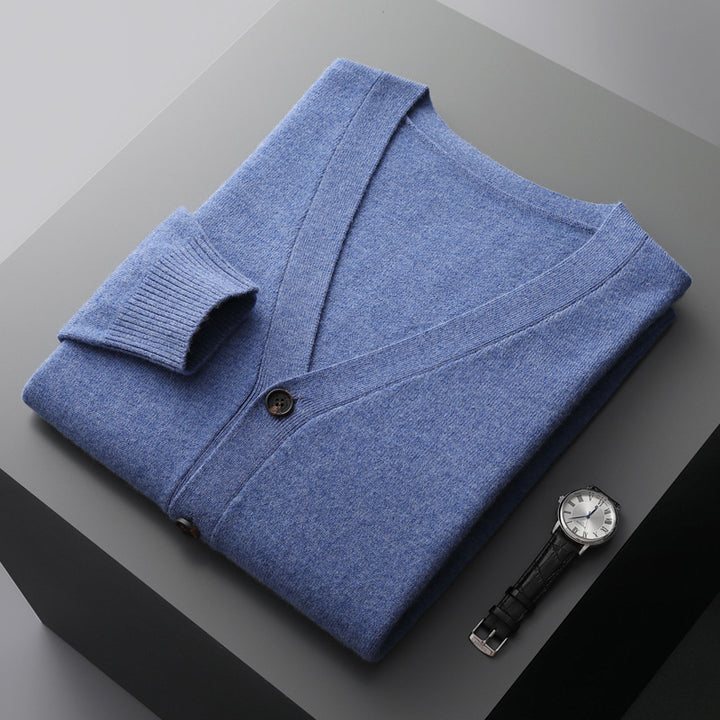 Men's cardigan with V-neck, wool