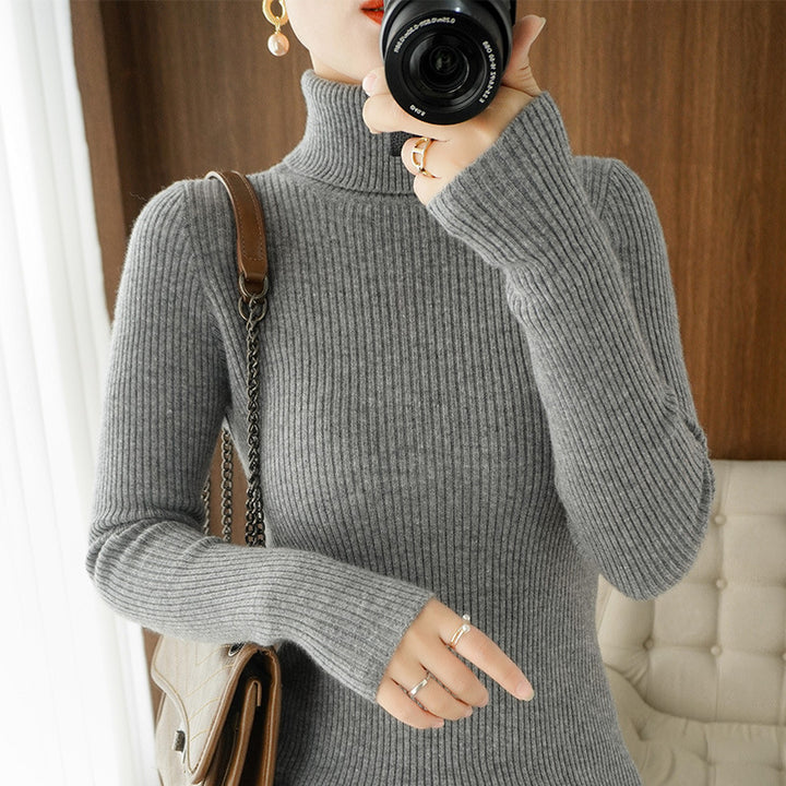 Women's turtleneck sweater, ribbed, slim fit