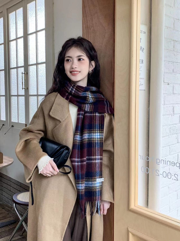 Wool scarf, 100% wool, checked, 30x180 cm