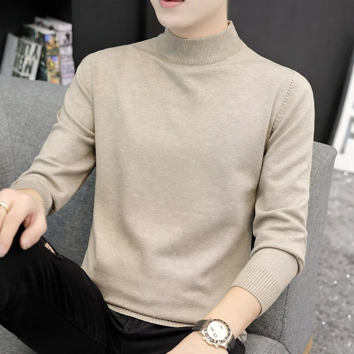 Men's sweater with stand-up collar, solid color