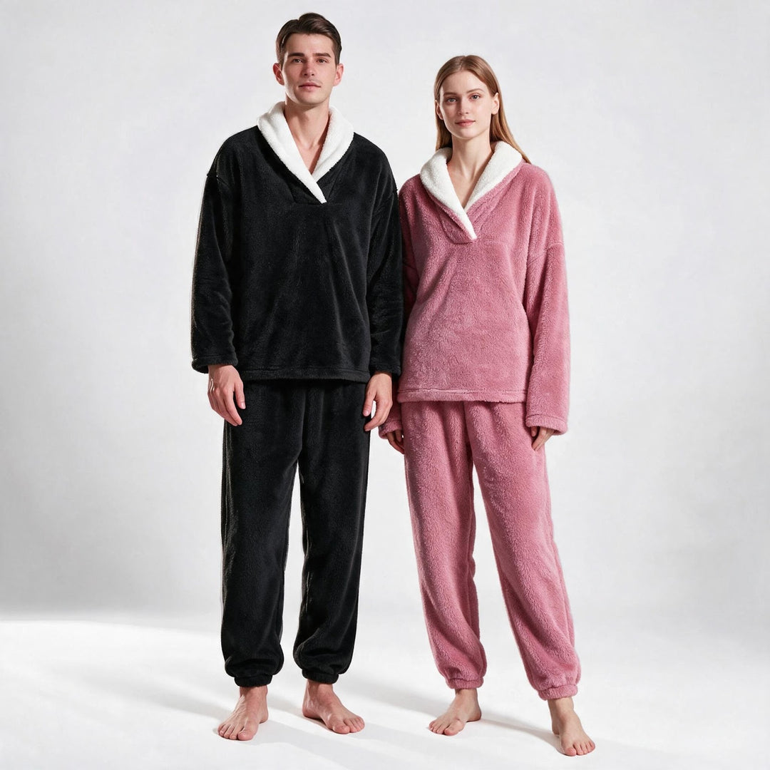 Soft Plush Pajama Set for Couples, Long Sleeve, Winter