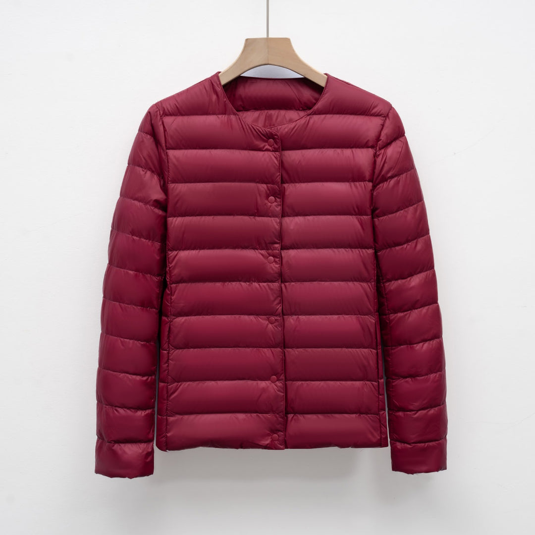 Light women's padded jacket with round neck