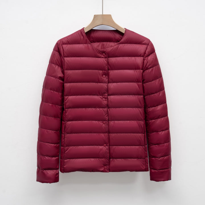 Light women's padded jacket with round neck