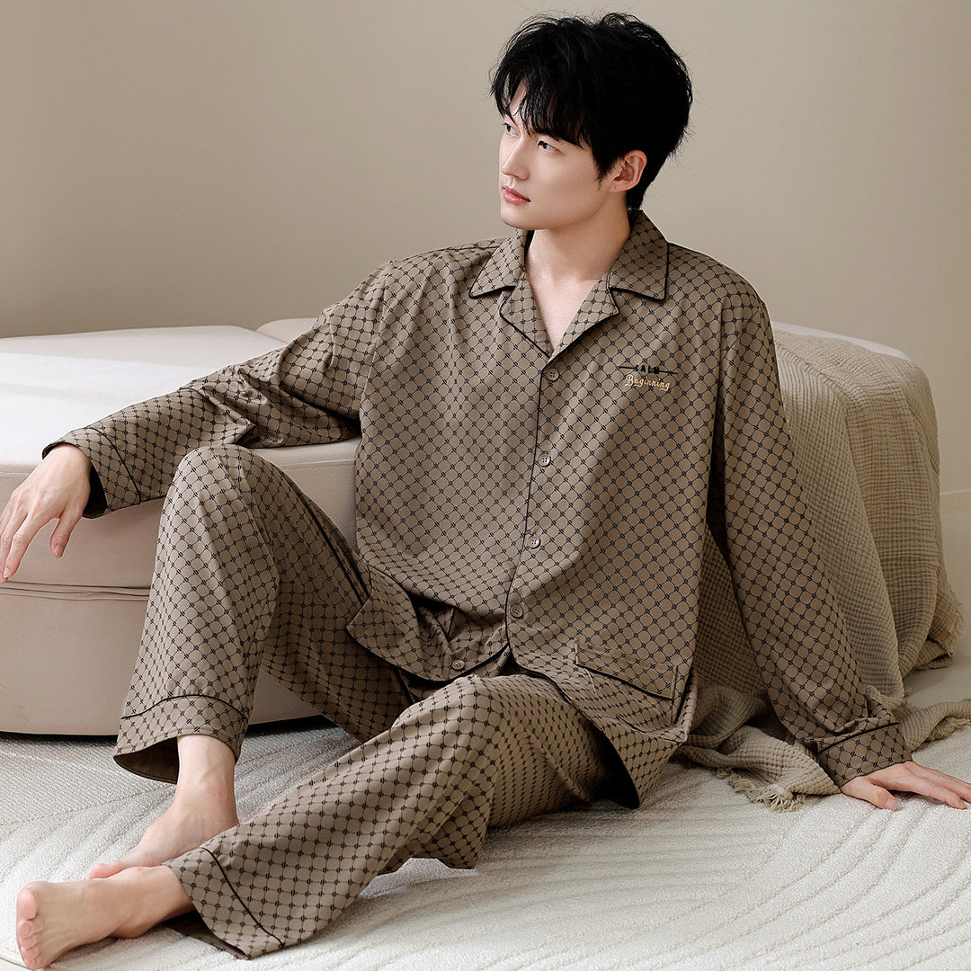 Men's Pajama Set, Cotton, Long Sleeve, Classic