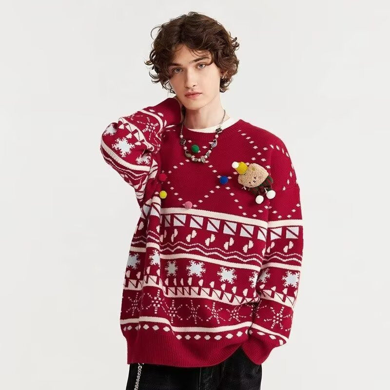 Knit pullover with round neck, ethnic style