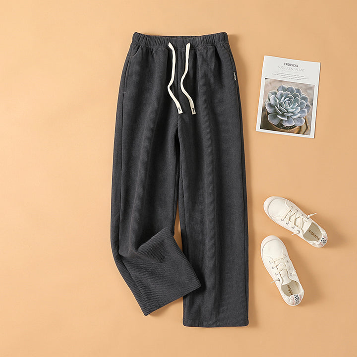 Fleece-lined corduroy pants with high waist