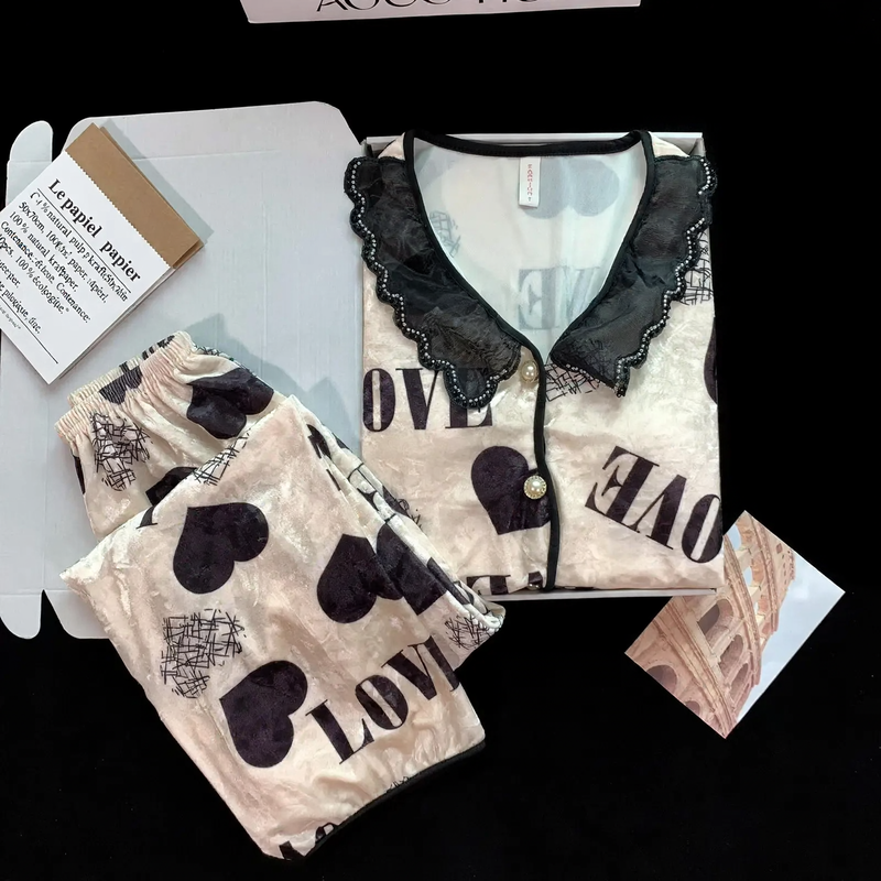 Ladies' Velvet Pajama Set with Breast Pads