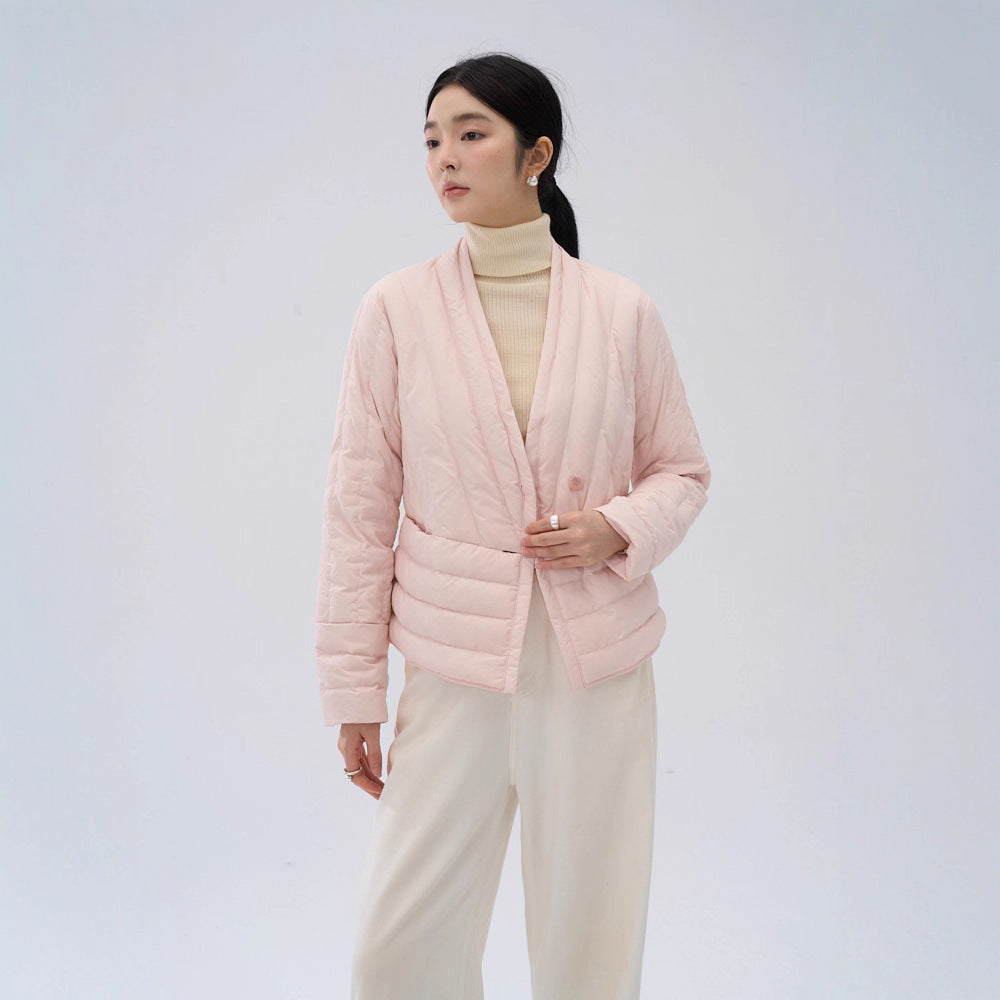 Light V-neck down jacket for women