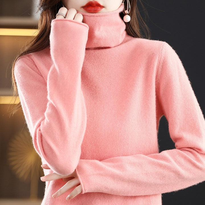 Women's wool sweater with stand-up collar made of 100% wool