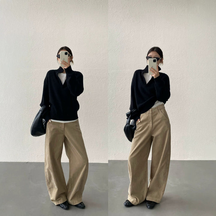 Cotton cord trousers, wide cut, lined, Autumn/Winter