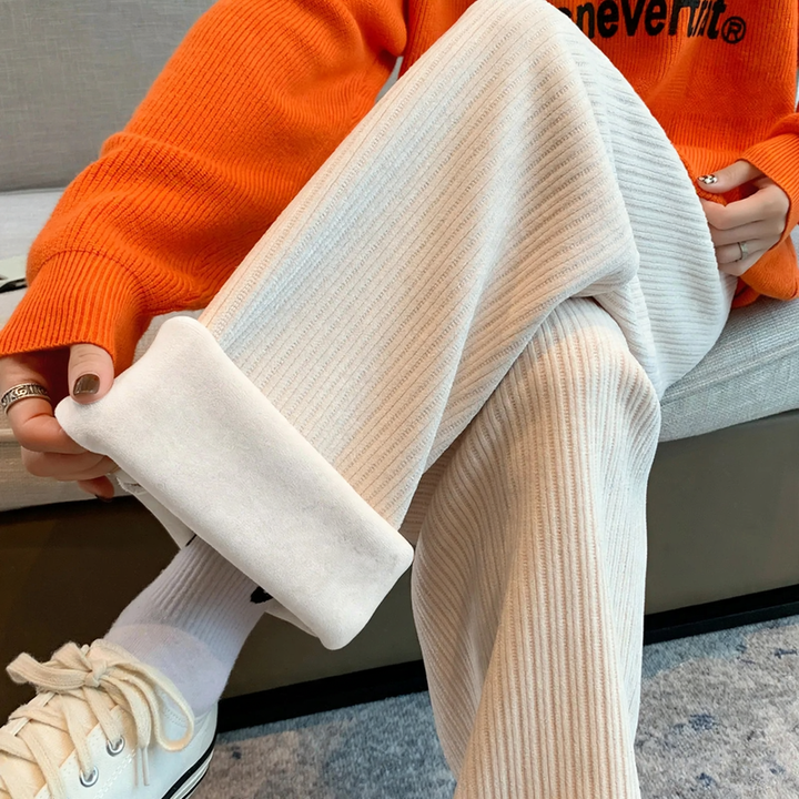Lined cord wide pants with drawstring