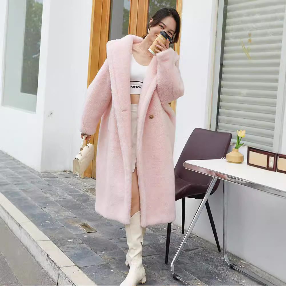 Teddy Coat, mid-length, Color: Cherry Blossom Pink