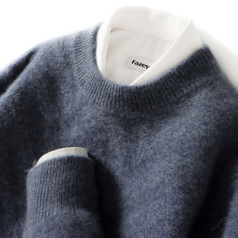 Men's wool pullover, round neck, loose fit
