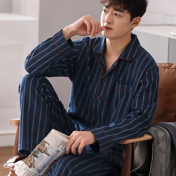 Men's pajamas, cotton, long-sleeved