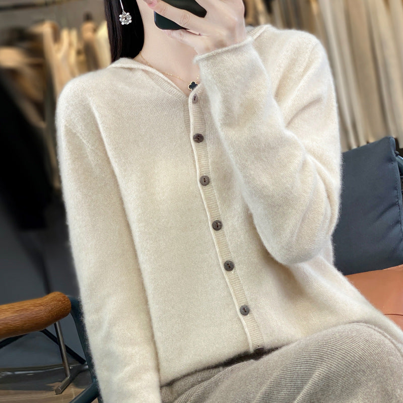 Women’s merino wool cardigan with hood