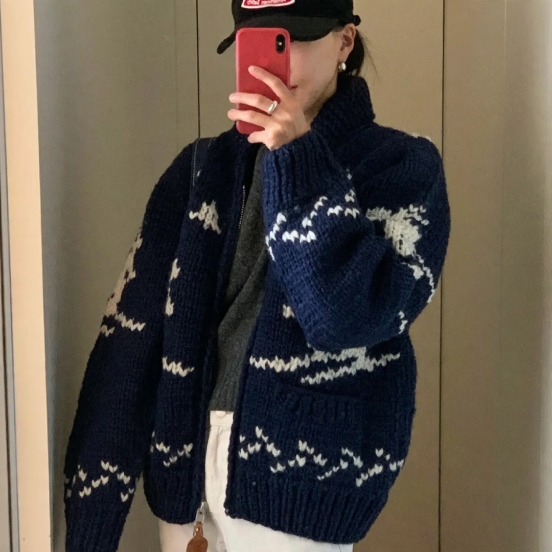 Women's Knit Sweater in Korean Style with Reindeer Motif