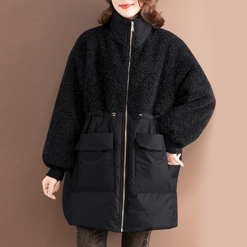 Women’s winter coat, mid-length, with lambskin imitation details