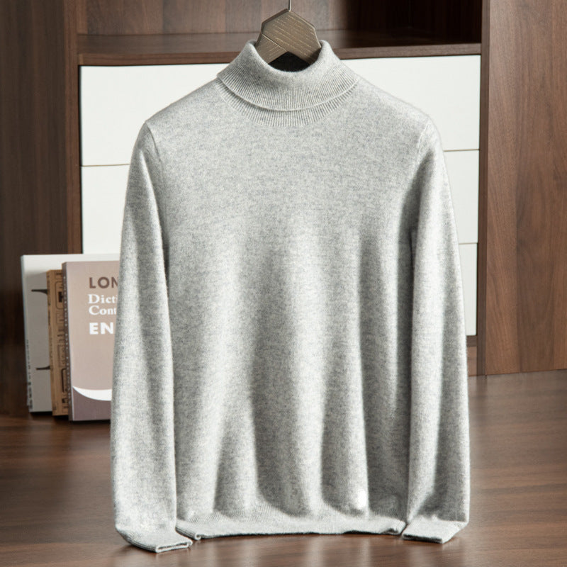 Men's wool pullover with stand-up collar, loose and warm