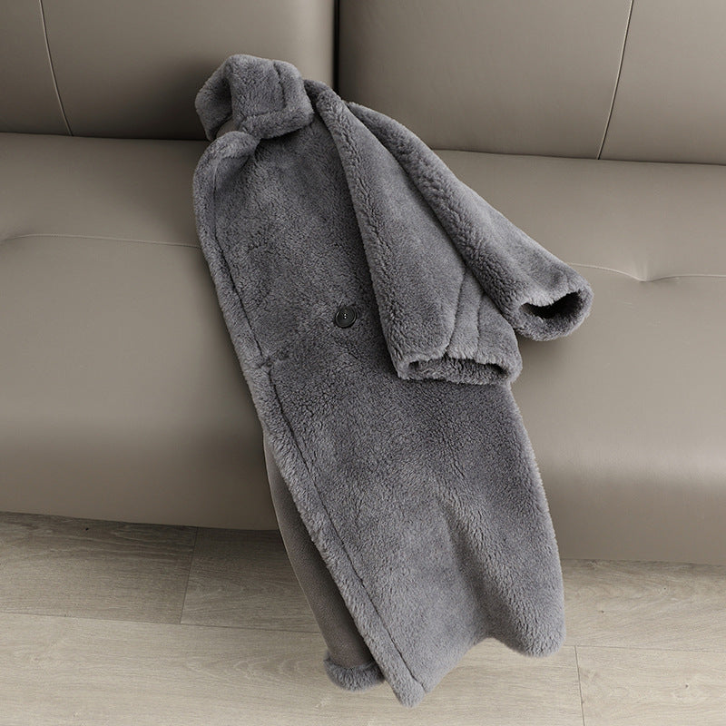 Teddy coat with lapel collar, women's