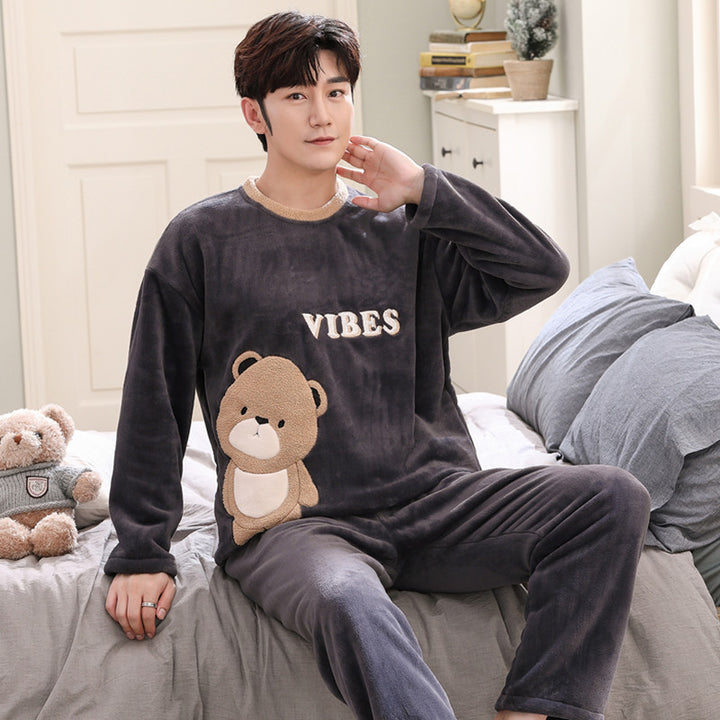Flannel pajama set for men, long-sleeved