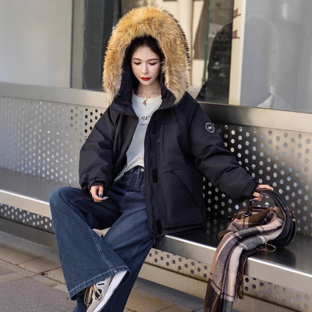 Women’s down coat, mid-length, plus sizes, white duck down