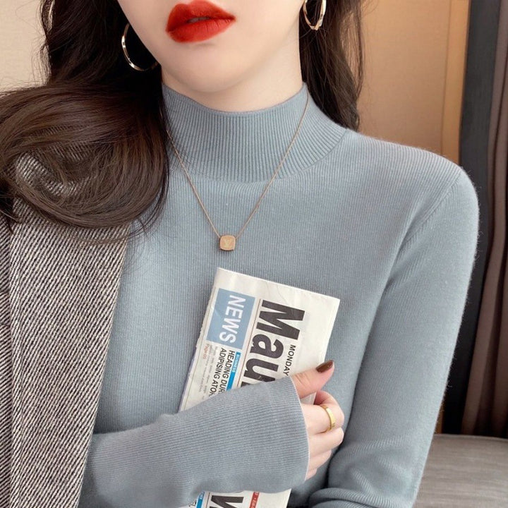 Women’s knitted sweater, stand-up collar, fitted