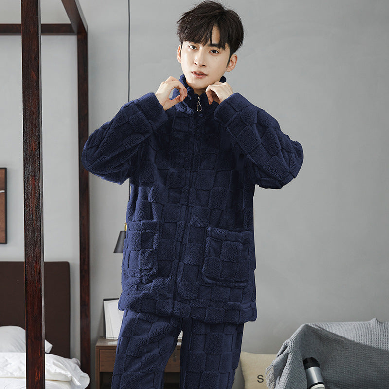 Pair-Pajama-Set made of coral fleece, lined, with zipper