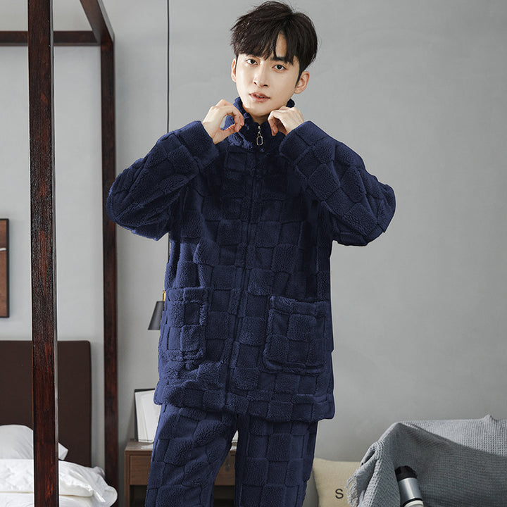Pair-Pajama-Set made of coral fleece, lined, with zipper