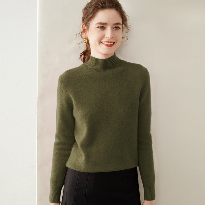 Women's cashmere sweater, semi-high collar, two-ply, loose