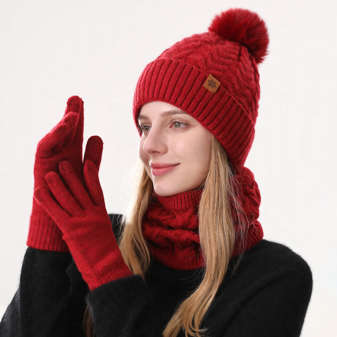 Winter Set: Knitted hat, scarf, and gloves