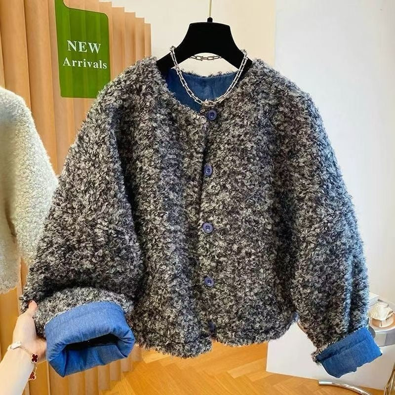 Fleece-lined lamb fleece jacket for women, fashionable design