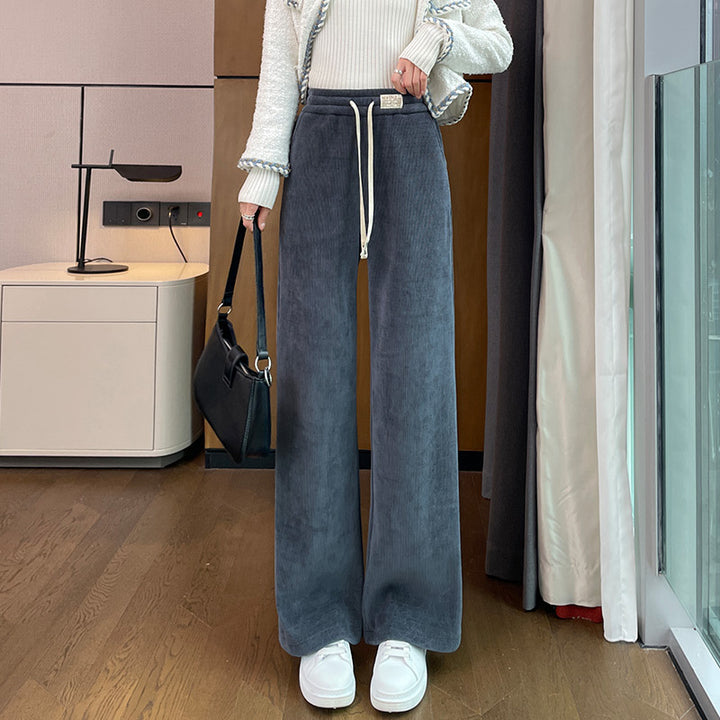Chenille-Cord-Wide Trousers for Women, lined