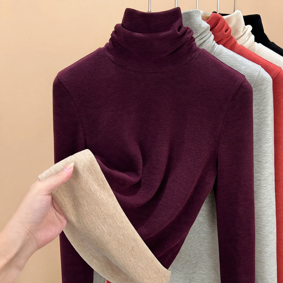 Padded knitted sweater with high collar