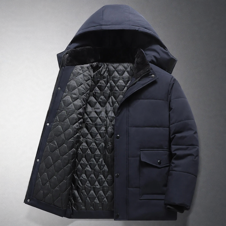 Padded winter jacket for men, removable hood