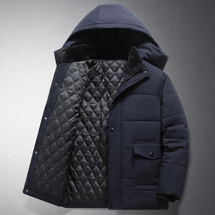 Padded winter jacket for men, detachable hood