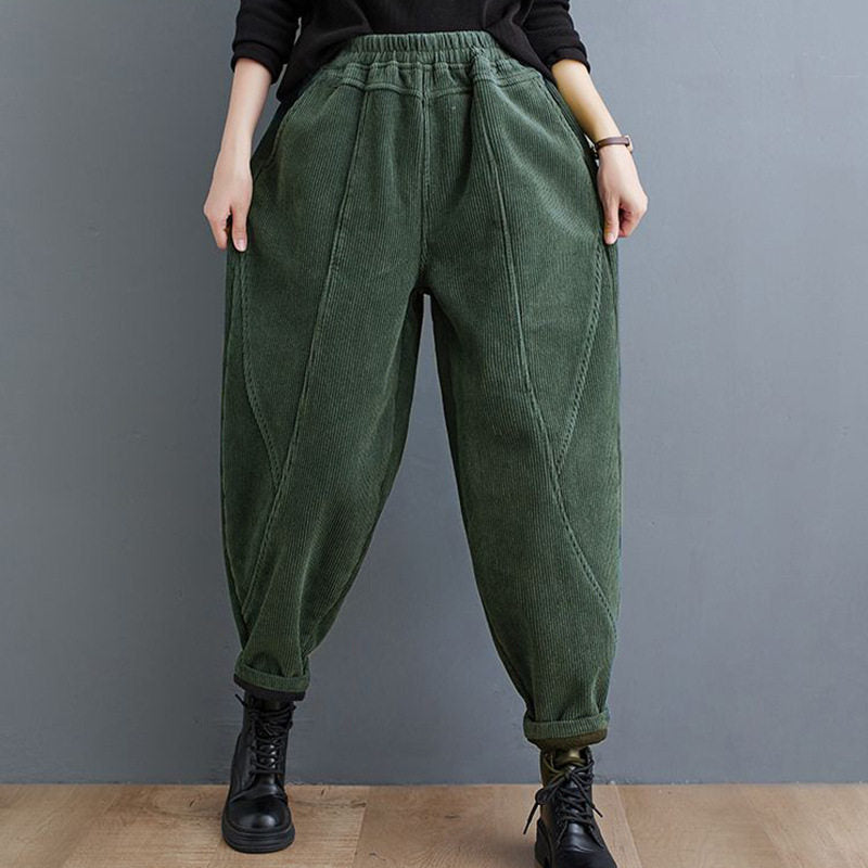 Padded corduroy harem pants for women