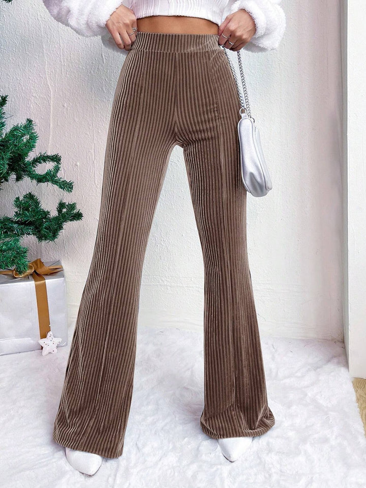 Women's corduroy pants with high waistband and flared leg