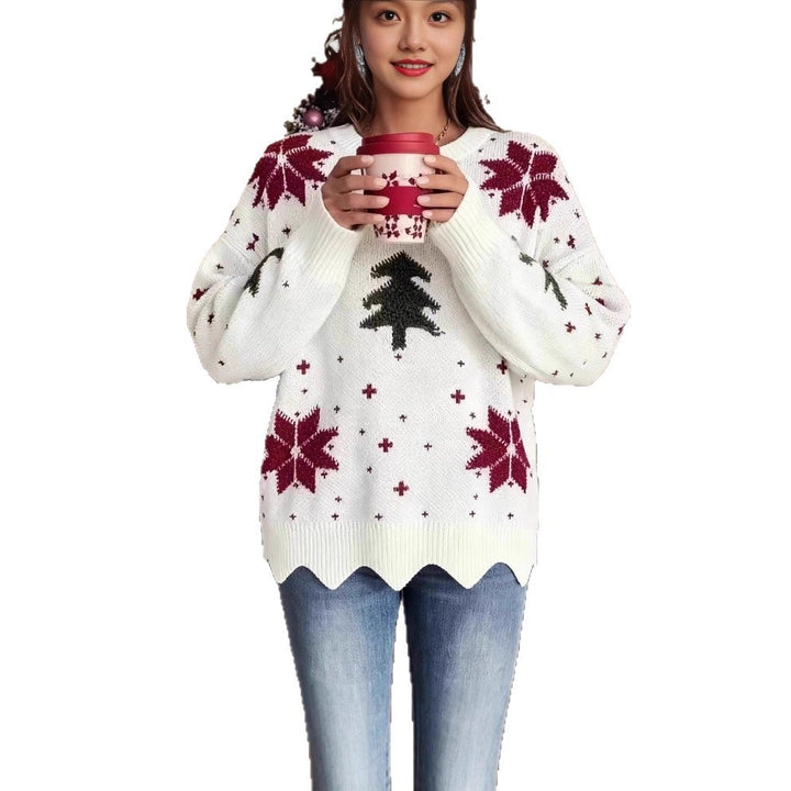 Unisex knit sweater with Christmas floral pattern
