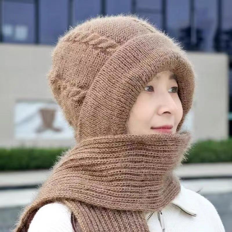 Knitted hat and scarf set, lined, windproof