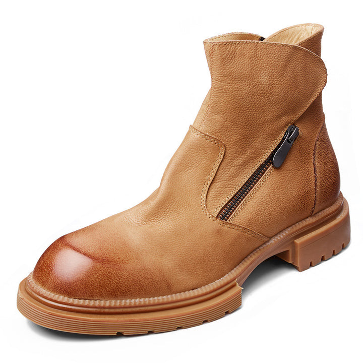 Men's leather biker-style boots, lined