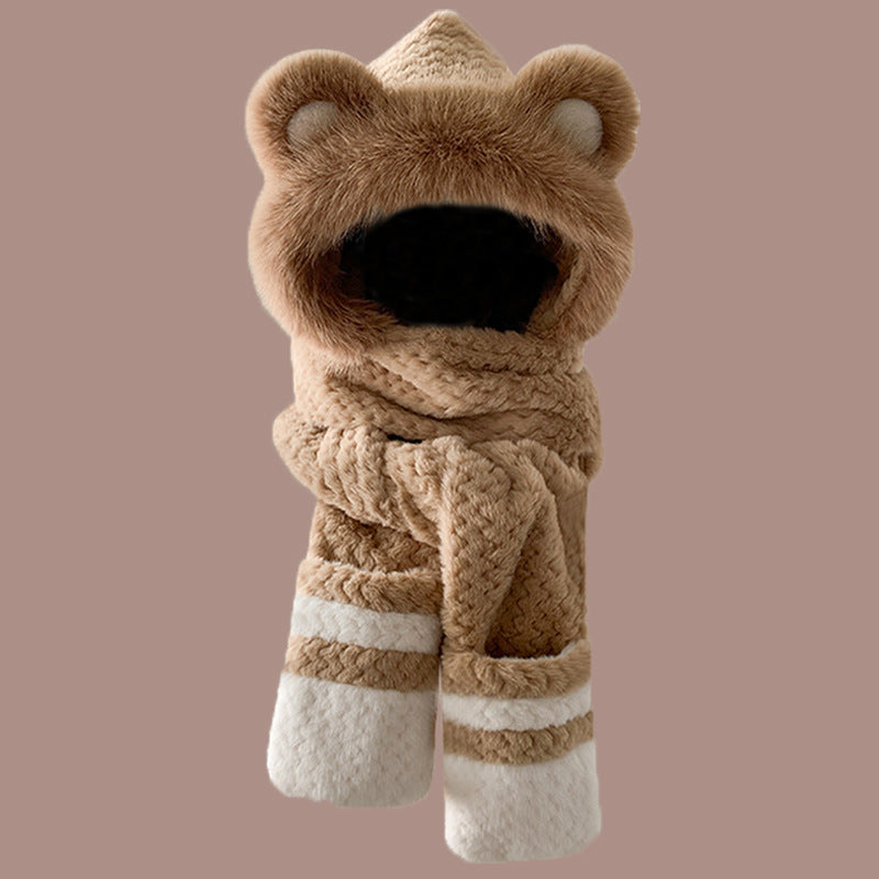 Fluffy set consisting of hat with fox ears and scarf