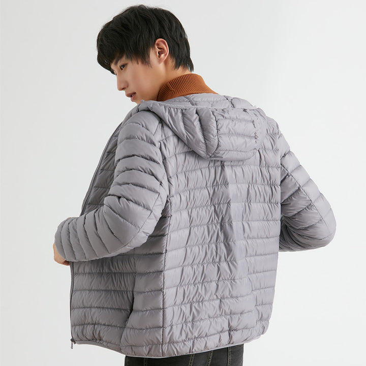 Light men's down jacket with hood