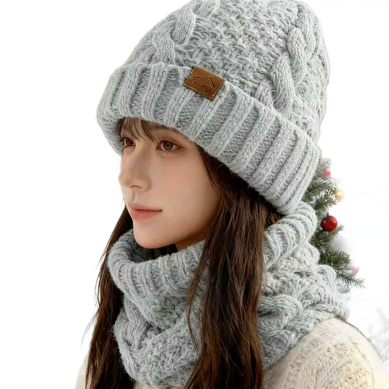 Knitted hat with scarf set, lined, with ear protection