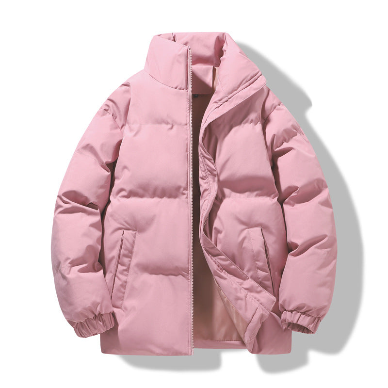 Loose unisex quilted jacket with stand-up collar